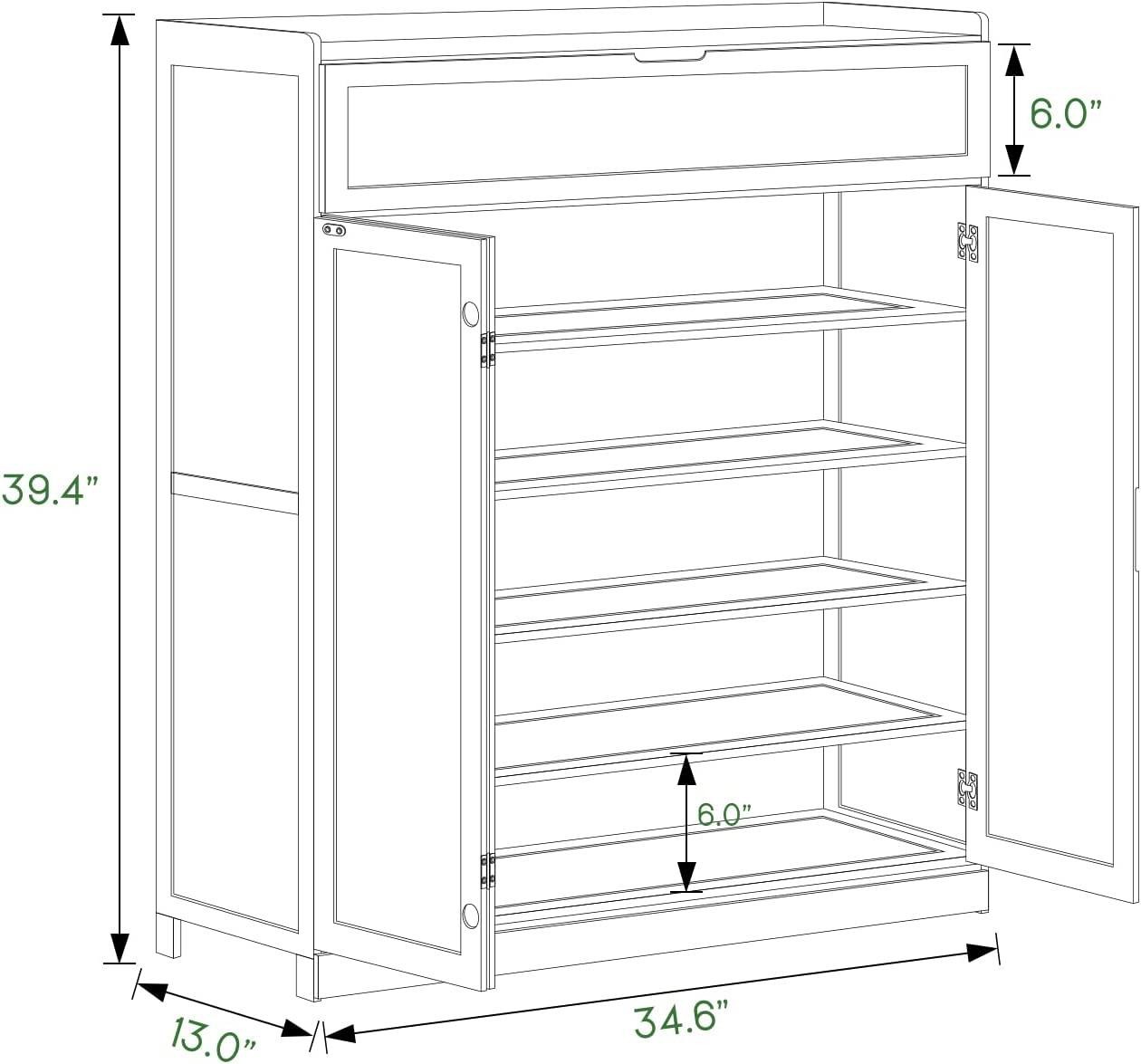 MoNiBloom Bamboo Entryway Shoe Cabinet， Free Standing 6 Tier Shoe Floor Storage Organizer with Doors for Entryway Balcony Bathroom Living Room， Brown