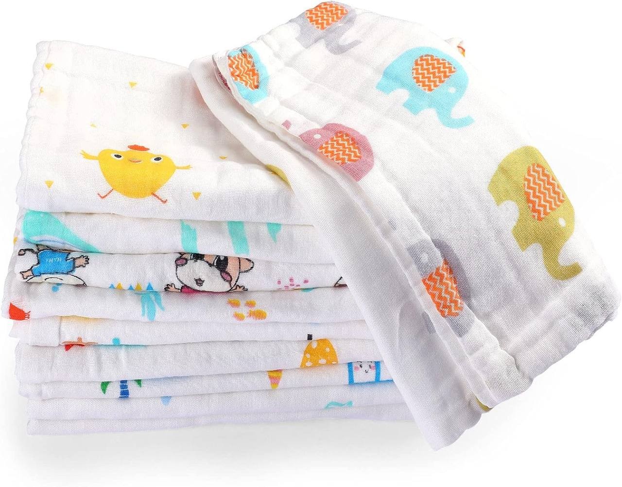 10 Pieces Baby Burp Cloth 10 x 20 inches 6 Layer Soft Absorbent Muslin Newborn Towel for Baby Shower Machine Washable, for Sensitive Skin Baby (Animal Pattern)
