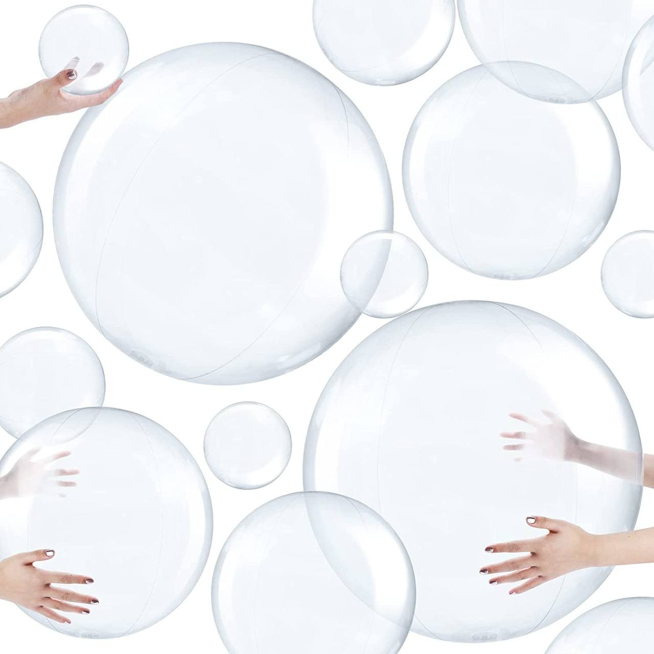 20 Pcs Inflatable Clear Beach Ball Multiple Sizes Transparent PVC Swimming Pool Party Ball for Boys Girls Adults Outdoor Summer Beach Hawaii Luau Party Favor Pool Water Play Toy Beach Sand Balls