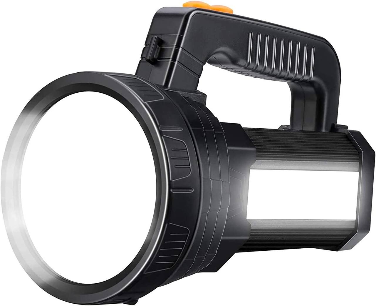 YBQZ Super Bright LED Handheld Spotlight Flashlight Rechargeable 9600mAh 6000 Lumens Long Lasting Spot Light Waterproof Tactical Torch, 6 Light Modes Side Floodlight, USB Output PowerBank