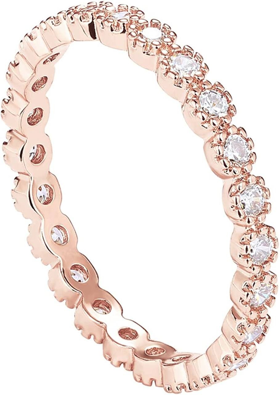 PAVOI 14K Gold Plated Rings Cubic Zirconia Band | Marquise Milgrain Eternity Bands | Gold Rings for Women