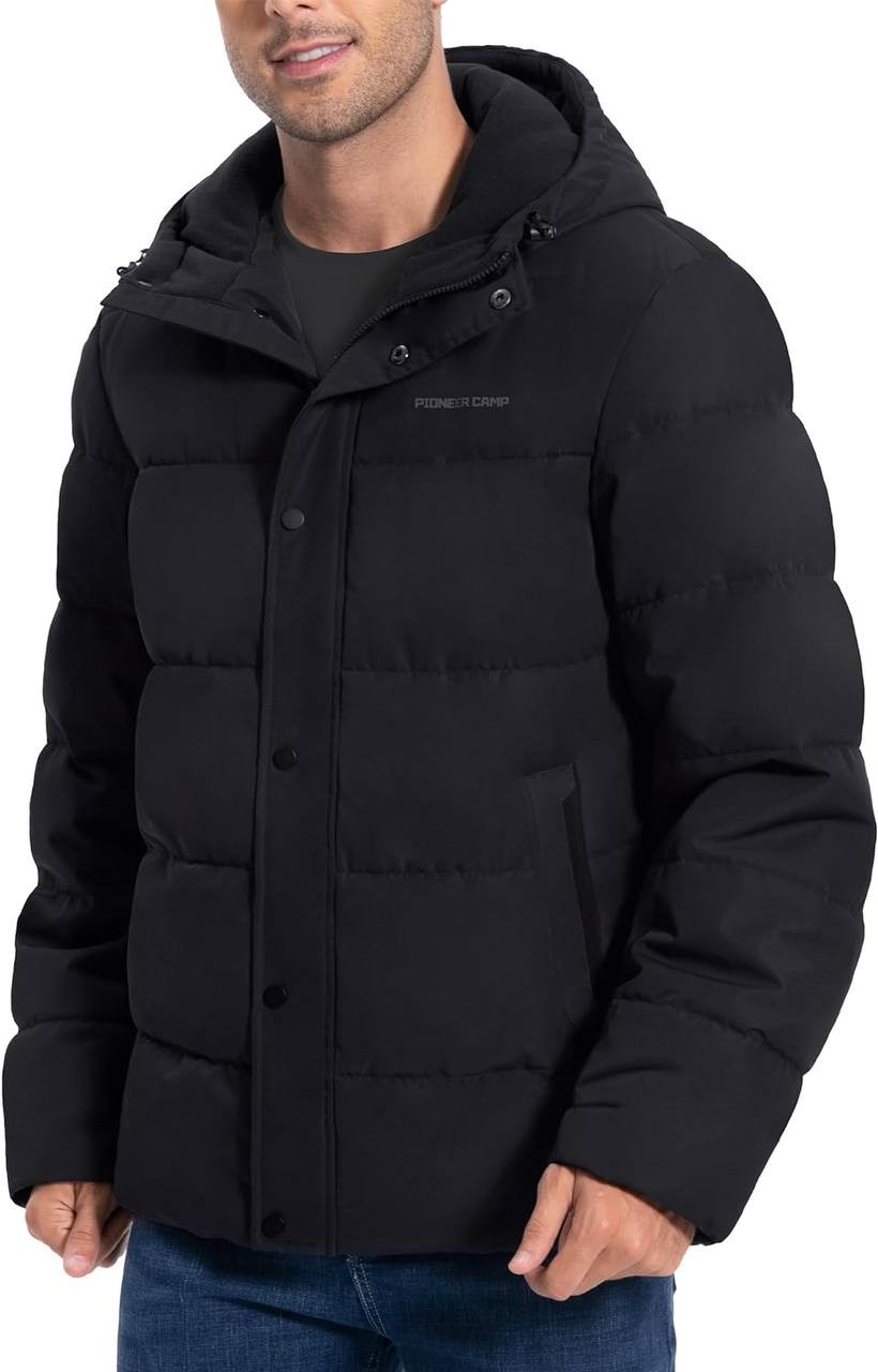 Pioneer Camp Mens Winter Coat Warm Winter Puffer Jacket Waterproof Thicken Insulated Windproof Hooded Down Quilted Coat