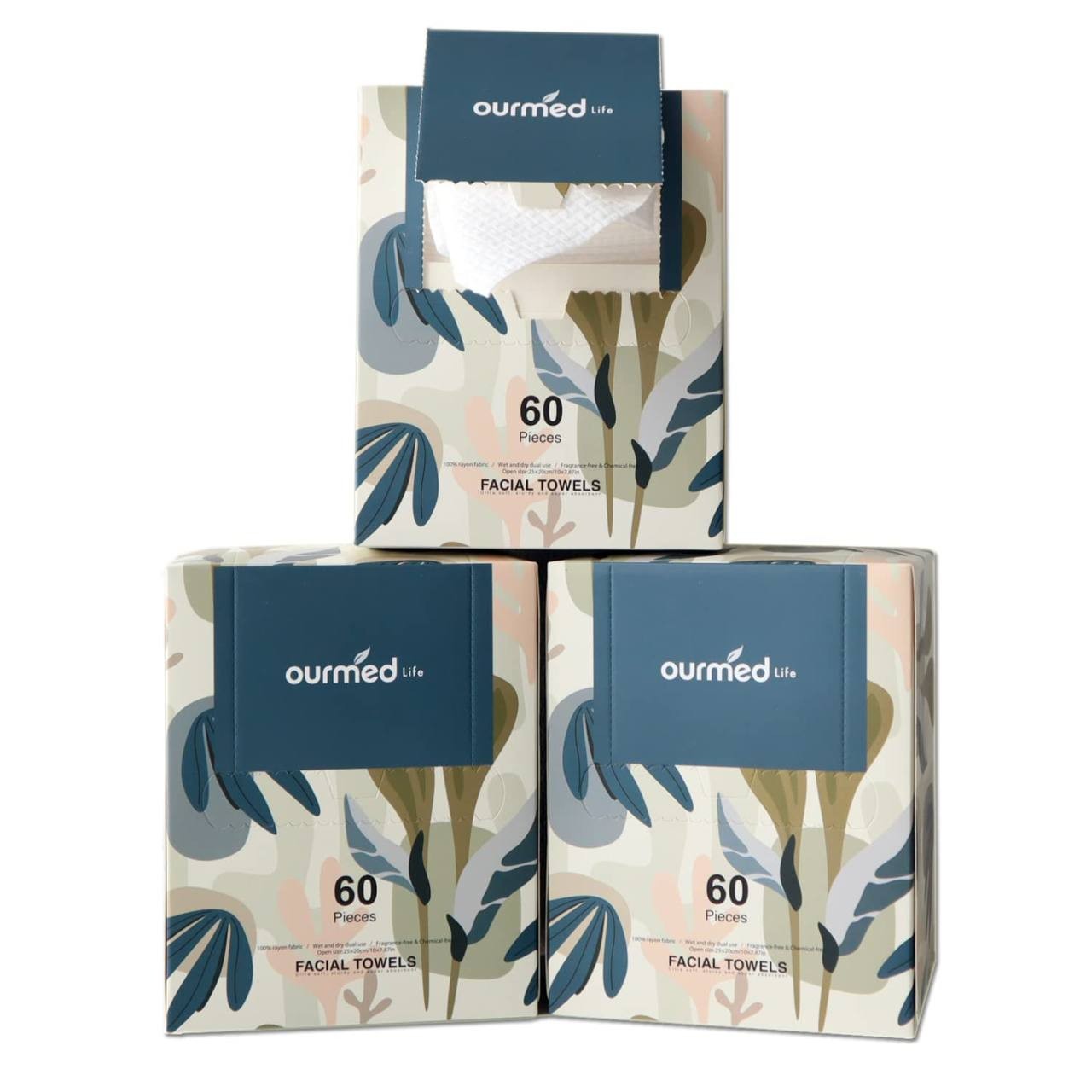 Ourmed Life Disposable Face Towel Facial Tissue | Lint-Free Biodegradable Clean Towels | Dry Makeup Remover Wipes | Super Soft & Thick for Sensitive Skin | 10-Inch X 12-Inch Large Size | 50 Count