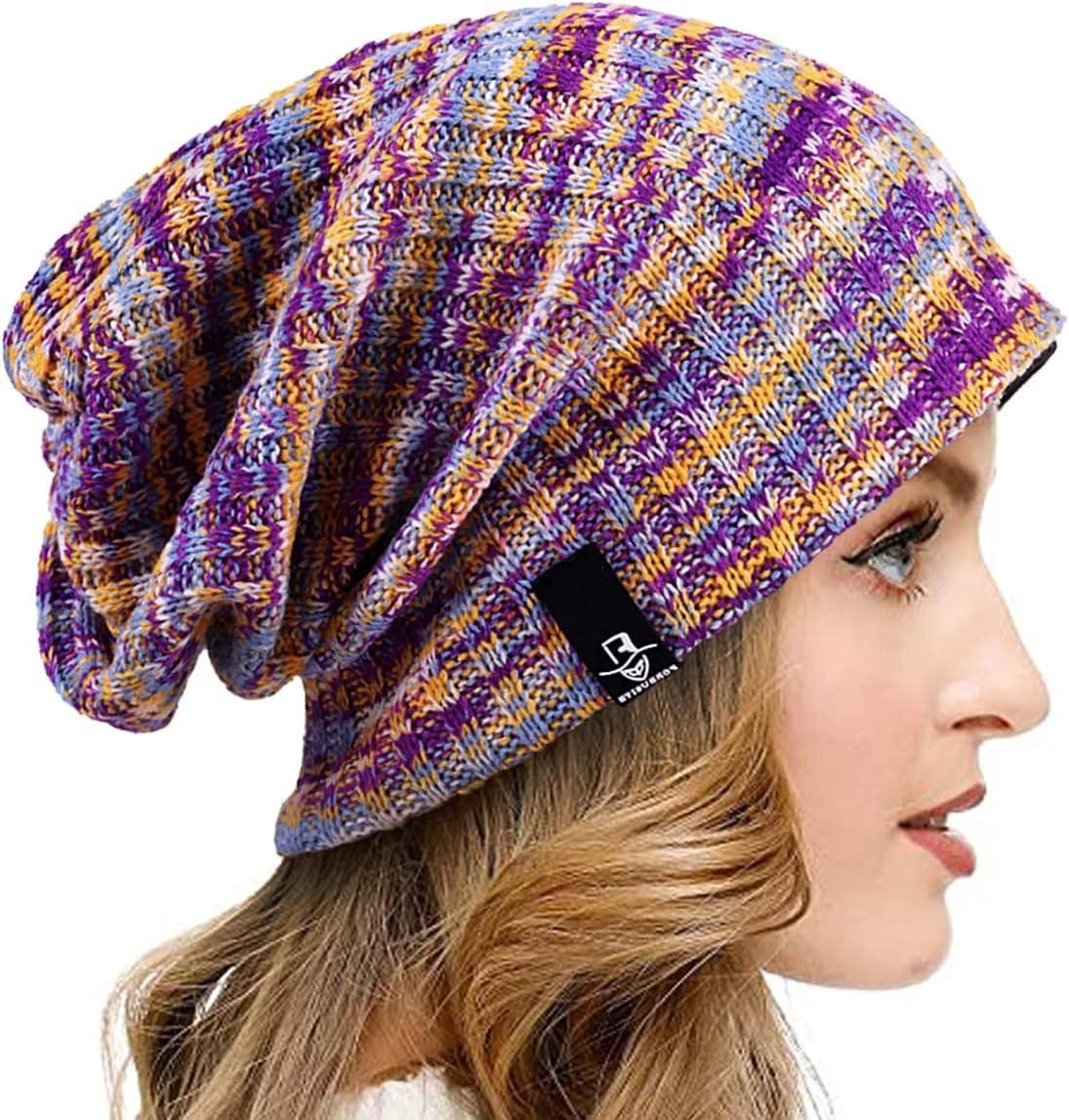 VECRY Womens Knit Slouchy Beanie Ribbed Baggy Skull Cap Turban Winter Summer Beret Hat