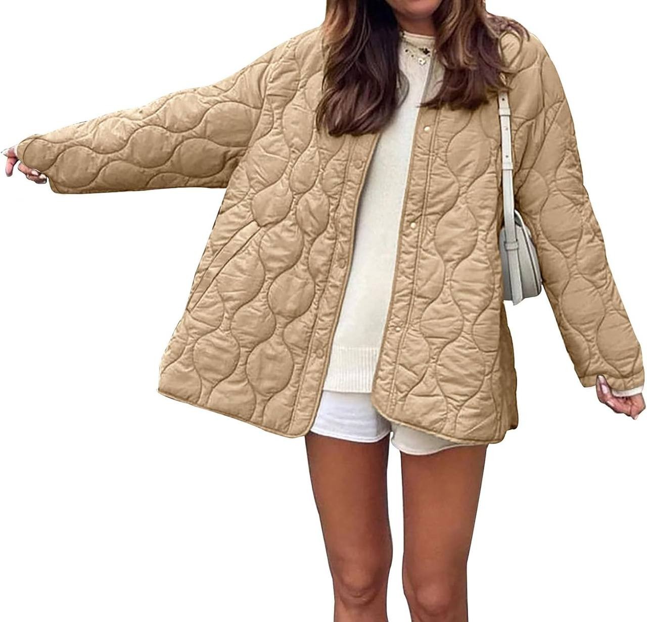 PRETTYGARDEN Women's Fall Fashion 2023 Quilted Bomber Jacket Casual Oversized Button Down Coat Outerwear