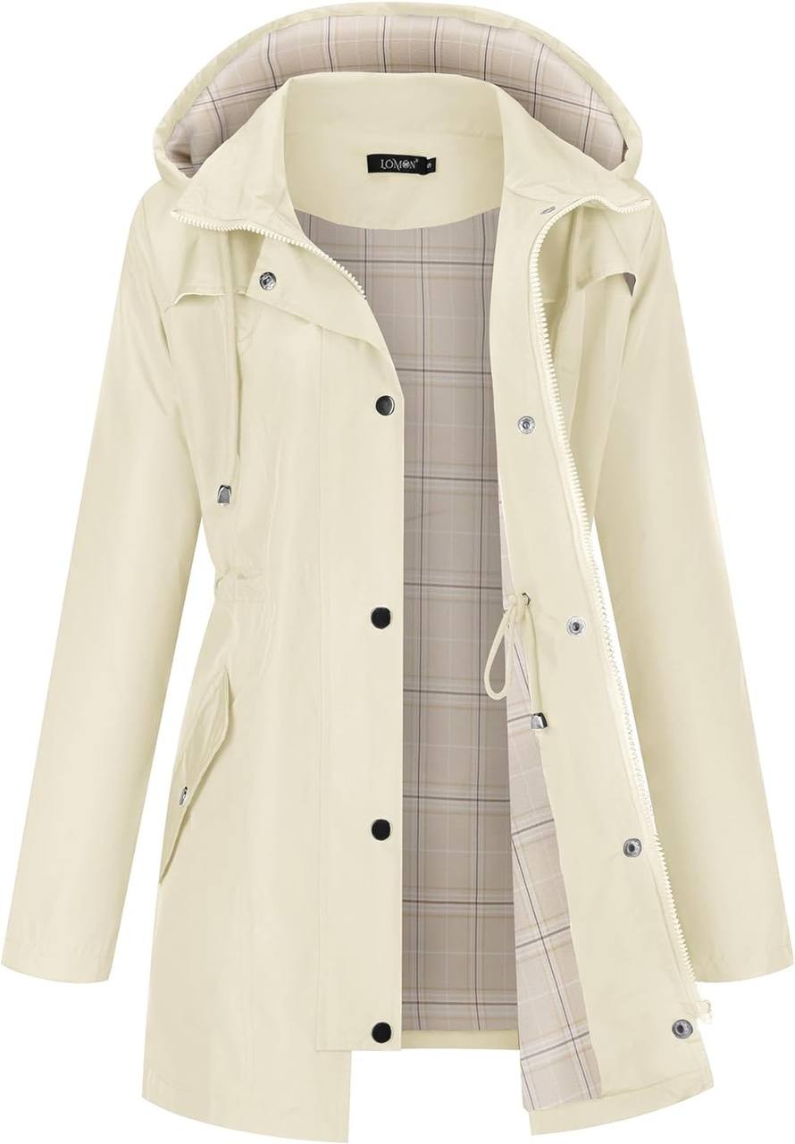 LOMON Women Waterproof Outdoor Hiking Raincoat Women Lined Rain Jacket Lightweight Hooded Jackets Trench Coats