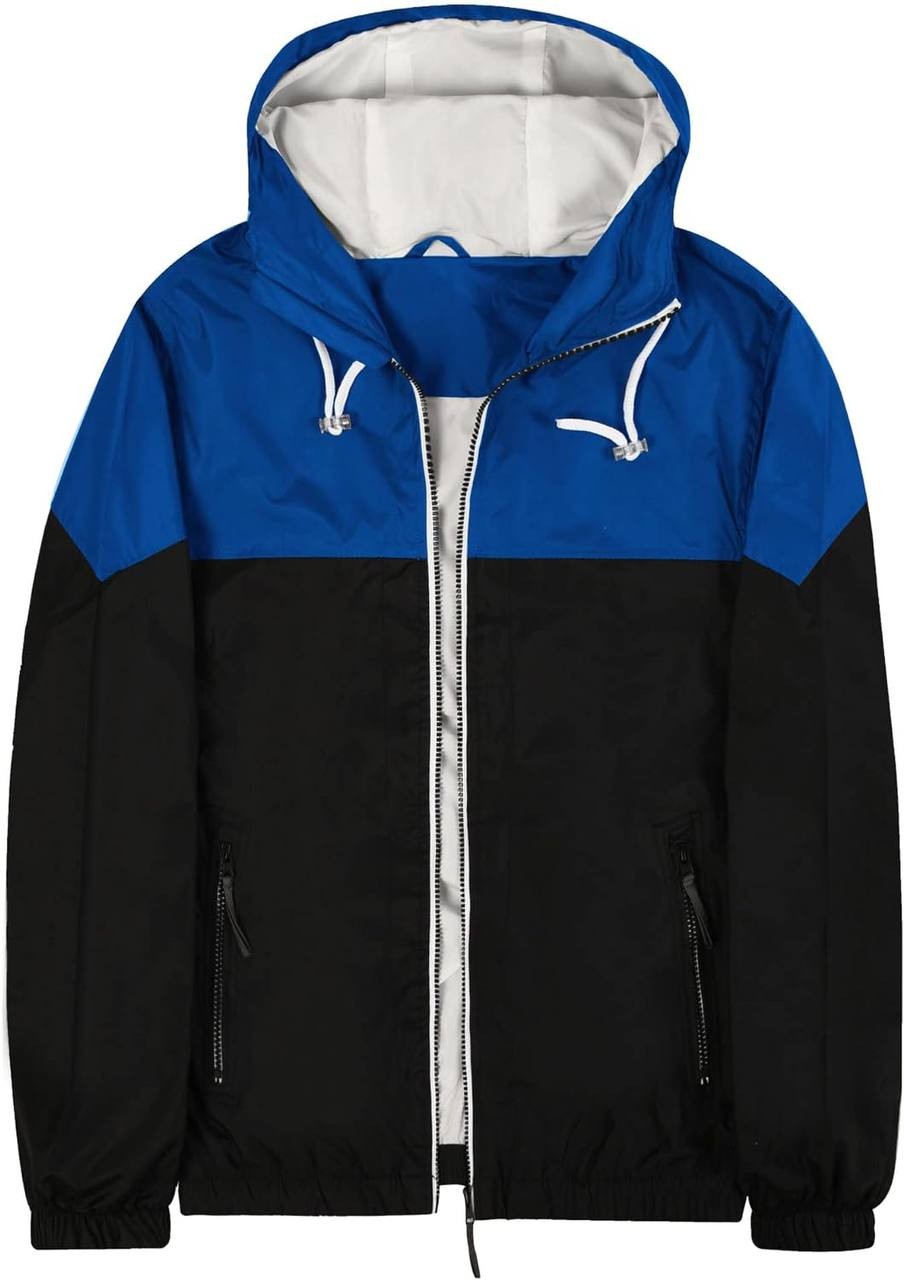 MADHERO Mens Windbreaker Jackets Colorblock Hooded Water-Resistant Lightweight WInd Breaker