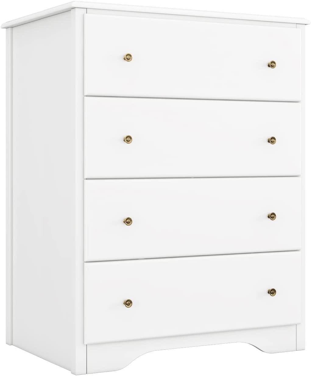 HOUSUIT Dresser with 4 Drawers, Modern Dressers for Bedroom, Chest of Drawers Clothes Organizer, Wooden Nightstand for Living Room, Closet, Hallway, White