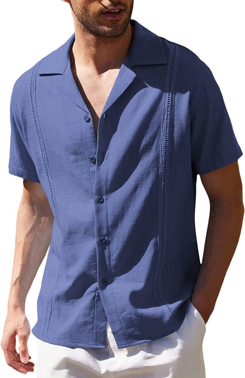 COOFANDY Men's Linen Shirts Casual Cuban Guayabera Shirt Short Sleeve Beach Shirts