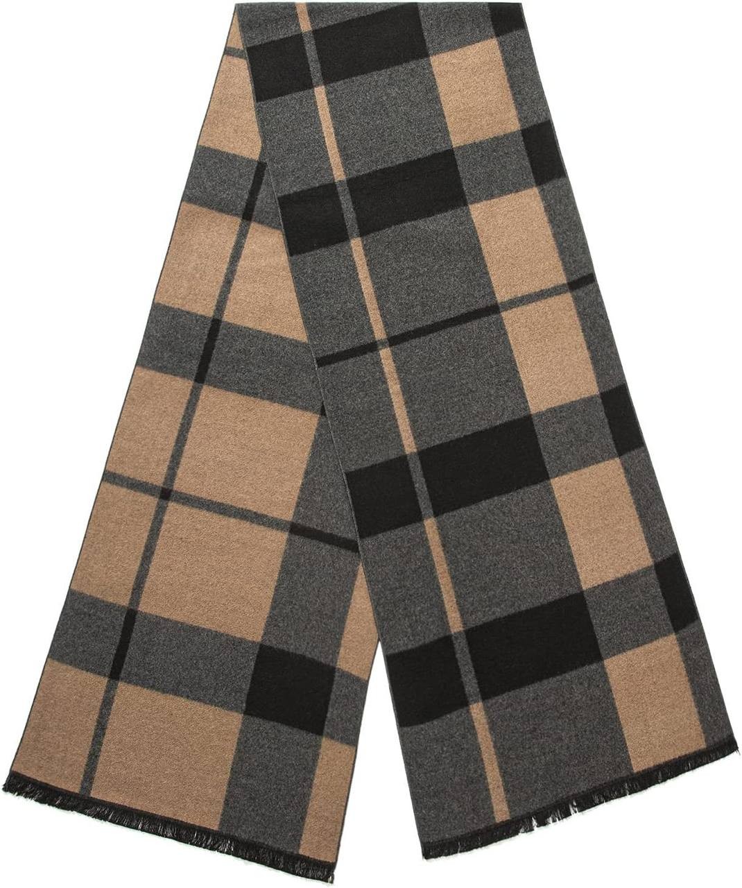 Lindoro Men's Cozy Tartan Check Merino Wool Scarf, Long Warm Lightweight Winter Classic Scarves w/Gift Box