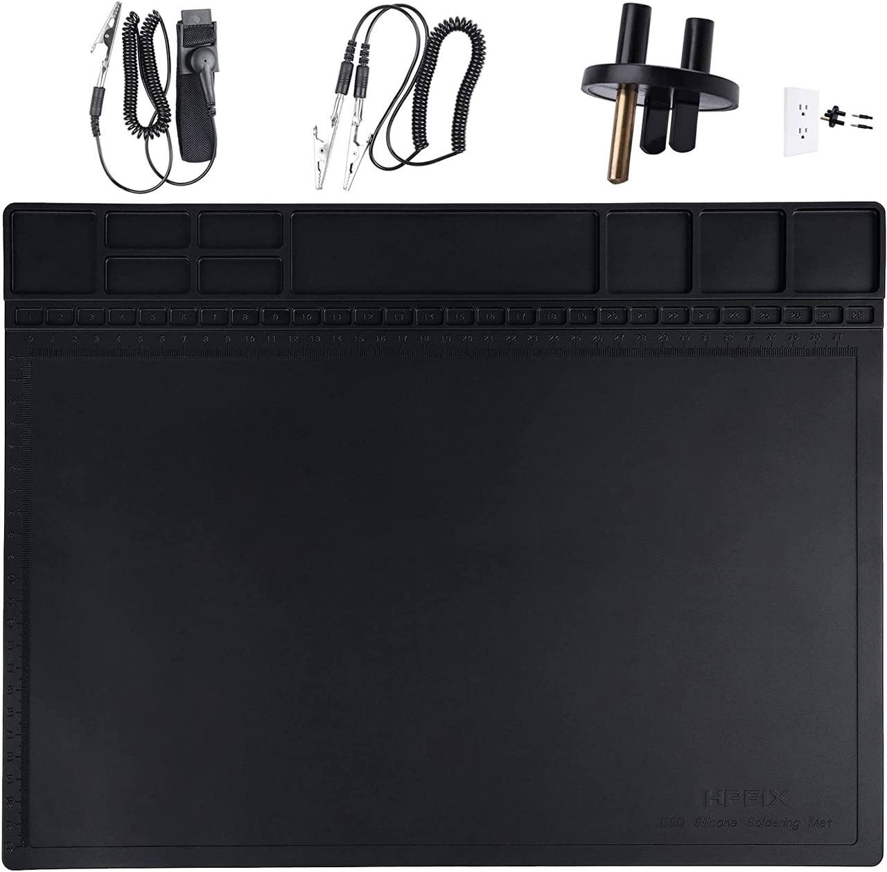 Anti Static Mat, HPFIX ESD Mat Heat Resistant with Grounding Wire, Grounding Plug, and ESD Wristband, Silicone Repair Mat for Computer, PC Building, Eelectronics