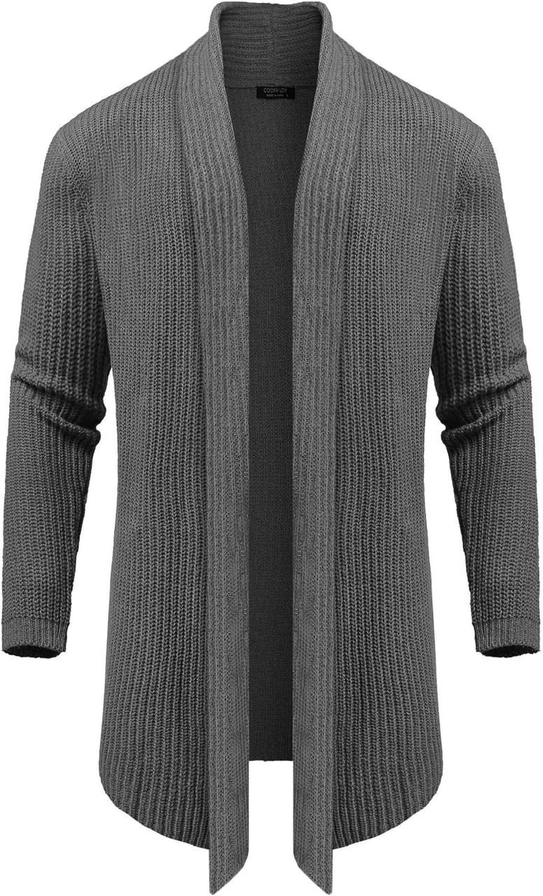 COOFANDY Mens Shawl Collar Long Cardigan Knit Ruffle Fashion Sweater Drape Cape