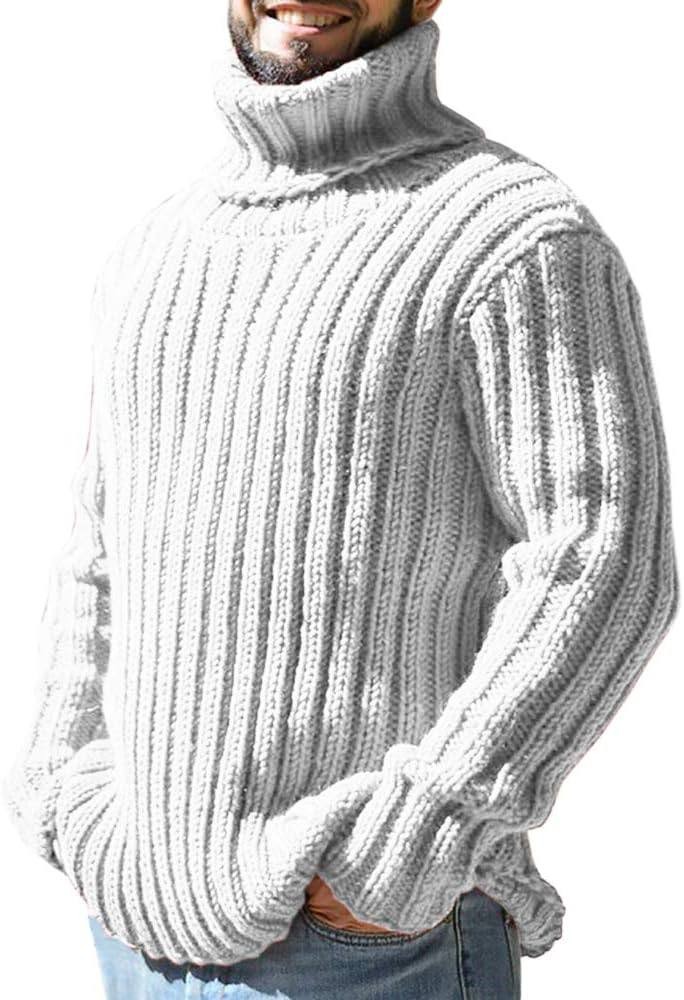 Mens Sweaters Turtleneck Cable Knitted Pullover Long Sleeve Slim Fit Chunky Casual Fall Winter Warm Cardigans