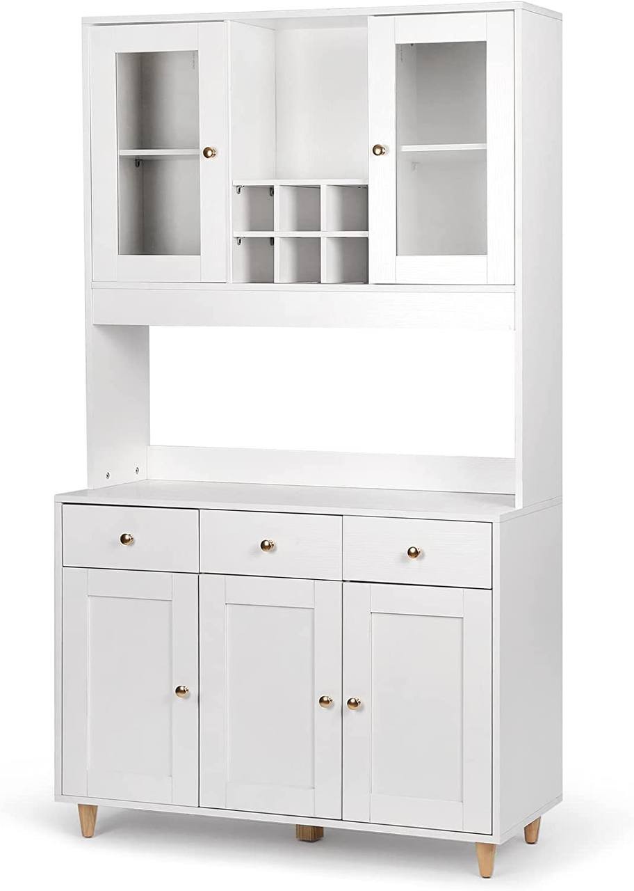 VOWNER 71&#34; Traditional Freestanding Kitchen Pantry Storage Cabinet， Pantry Cabinet with 3 Drawers and 5 Storage Cabinets， White