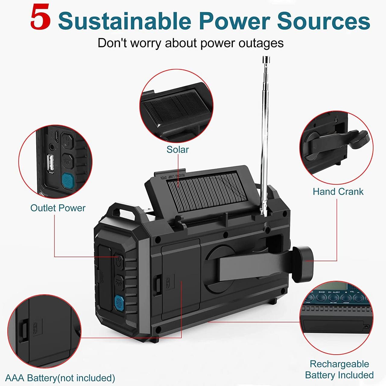 AUTO NOAA Alert Emergency Radio,Portable Solar Hand Crank AM FM Shortwave Weather Radio for Survival,Battery Operated Radio with Camping Flashlight,Reading Lamp,USB Charger,SOS Alarm,Clock,LCD Display