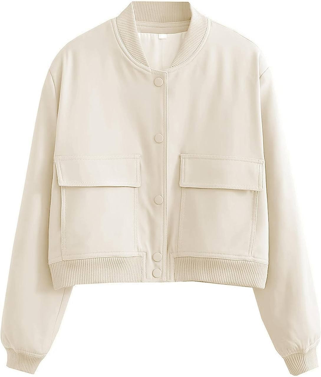 Zhiyouni Women's Cropped Bomber Jacket Button Down Long Sleeves Varsity Windbreakers Coat