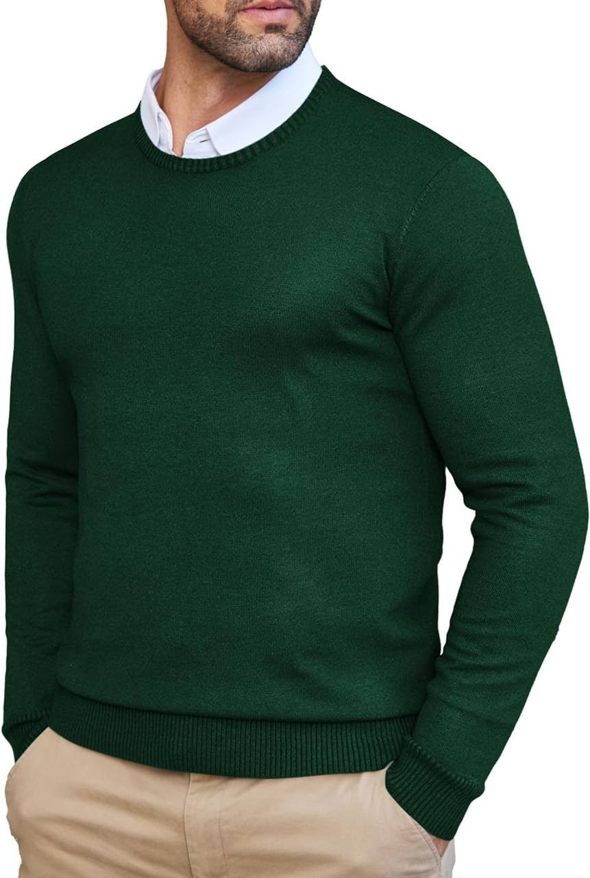 COOFANDY Men's Dress Crew Neck Sweater Slim Fit Lightweight Long Sleeve Sweater