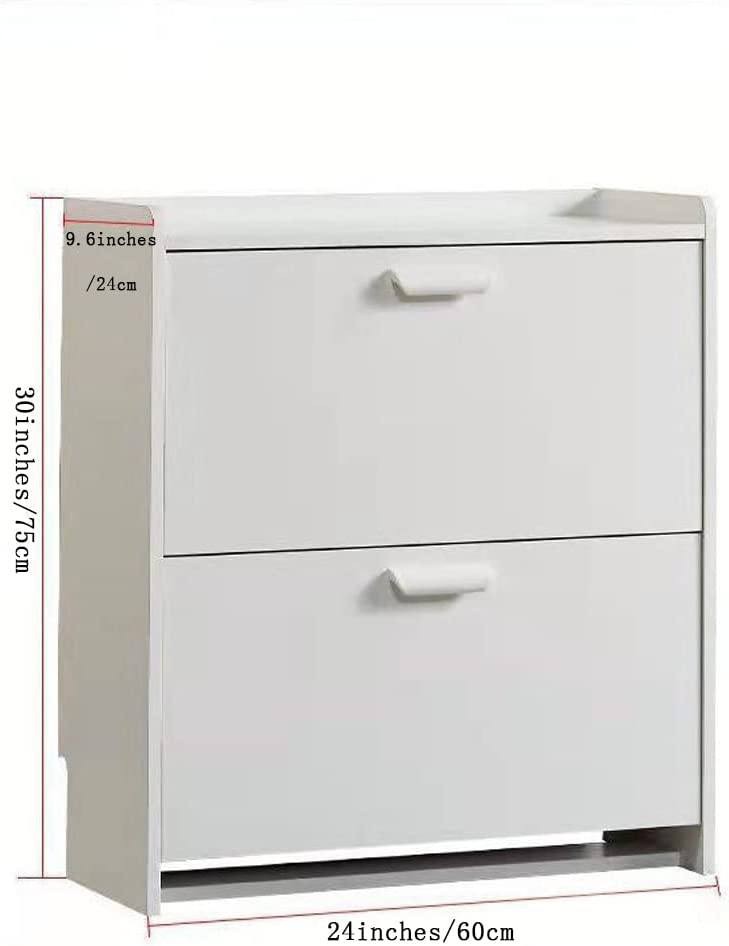 OIHYA Tipping Shoe Cabinet, 2 Flip Drawers Tipping Shoe Cabinet Modern Shoe Storage Organizer Cabinet for Entryway, Hallway and Bedroom（24”X9.6”X30”） (White)