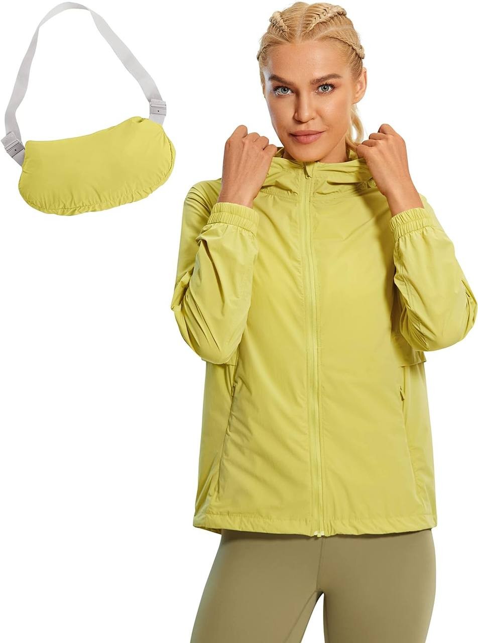 CRZ YOGA Women's Packable Rain Jacket Waterproof UPF 50+ Lightweight Hiking Outdoor Hooded Windbreaker Coat Workout Running