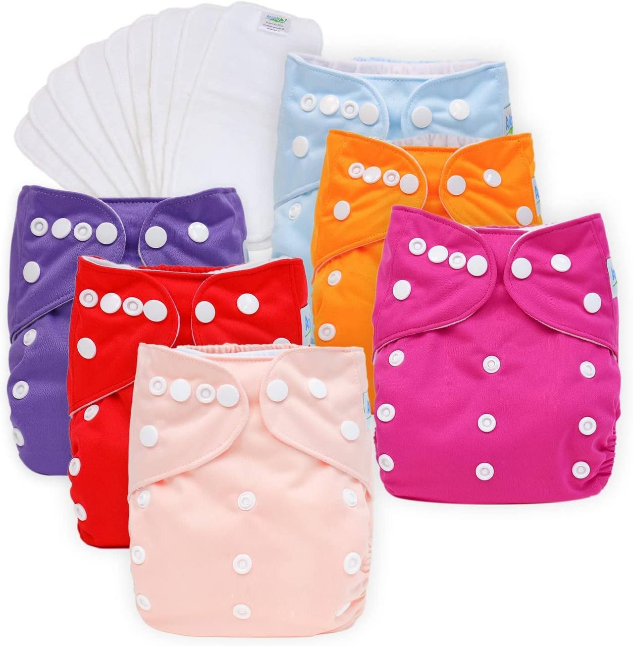 AnAnBaby Reusable Cloth Diapers for Babys, One Size Adjustable Washable Pocket Nappy Covers 6 Pack with 9pcs Microfiber Inserts for Toddler Boys & Girls