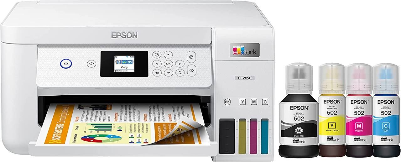 Epson EcoTank ET-2850 Wireless Color All-in-One Cartridge-Free Supertank Printer with Scan, Copy and Auto 2-Sided Printing - White