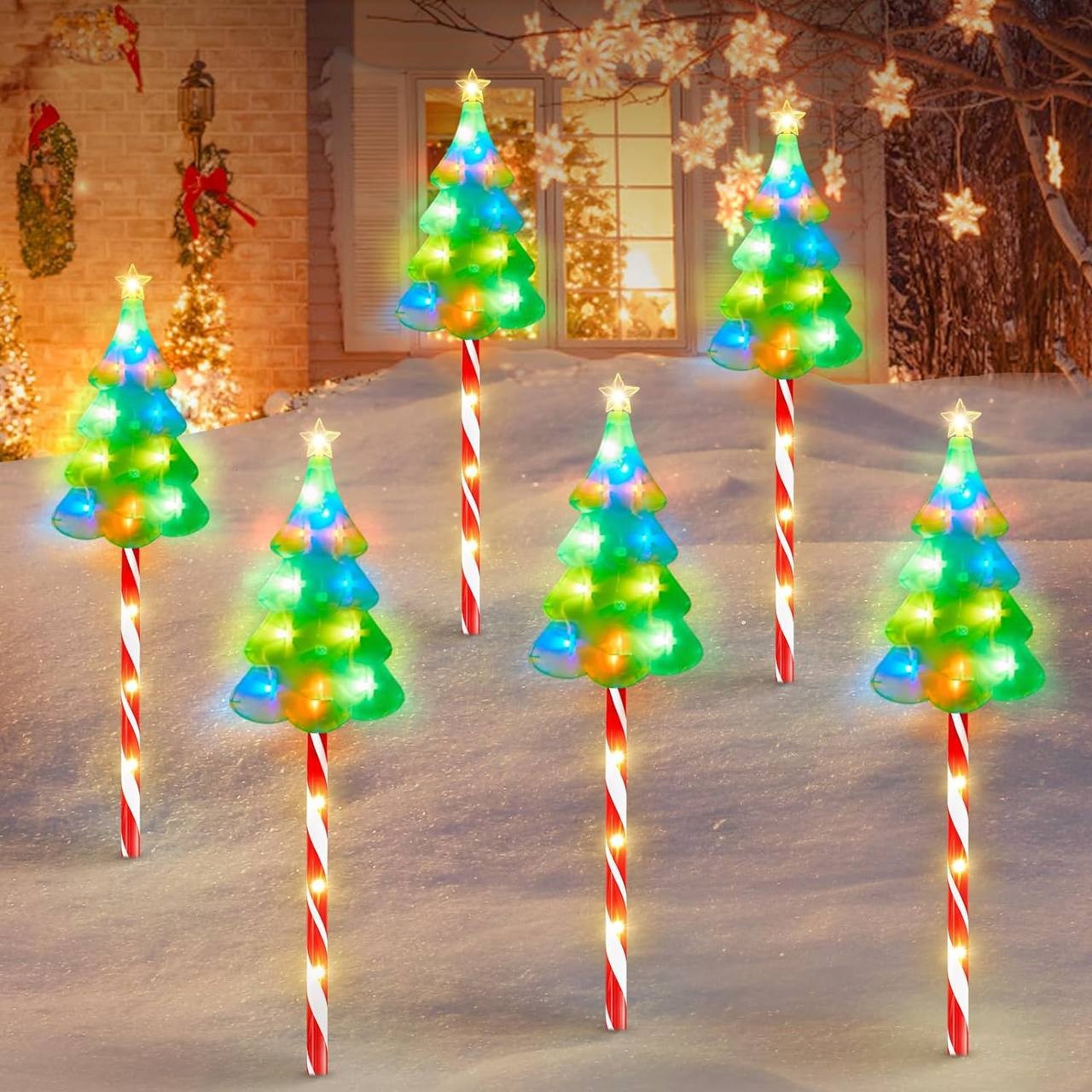 Christmas Decorations Outside Solar Christmas Tree Candy Cane Stake Lights, KOOPER 6 Pack Brighter 102 LED Solar Christmas Pathway Lights Outdoor, 8 Modes Outdoor Christmas Decoration for Xmas Decor