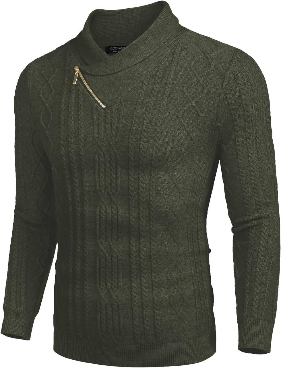 COOFANDY Men's Shawl Collar Sweater Slim Fit Casual Zip Pullover Cable Knitted Sweaters