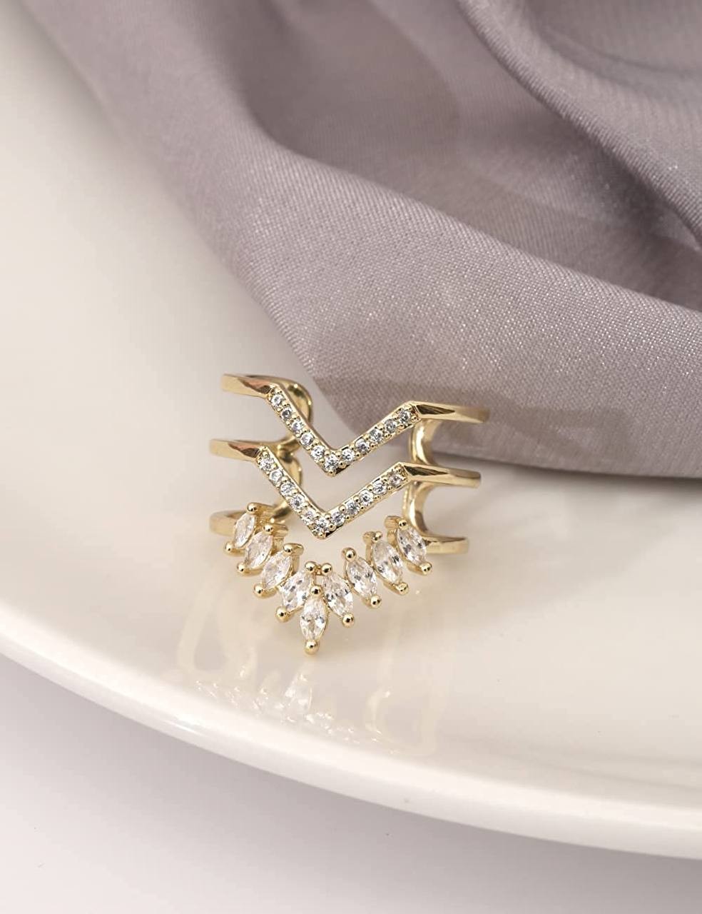 WeSparking Gold Rings for Women 14k Gold Plated Silver Dainty Adjustable Rings Evil Eye Snake Chevron Hug Knuckle Rings Band Simple Fake Diamond Finger Ring