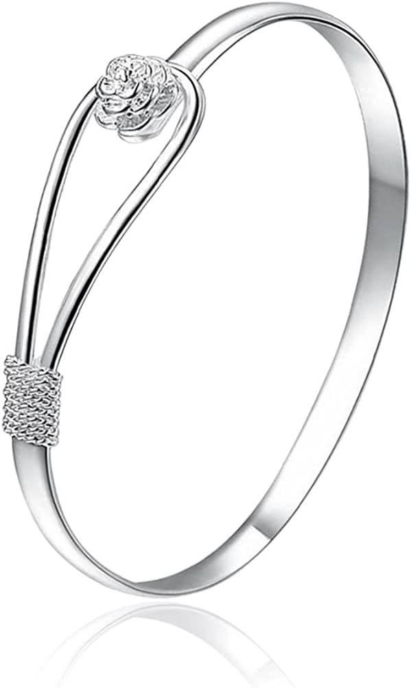 WEILYDF 925 sterling silver bracelet elegant clip-style button style floral design bracelet classic bracelet jewelry women's girls