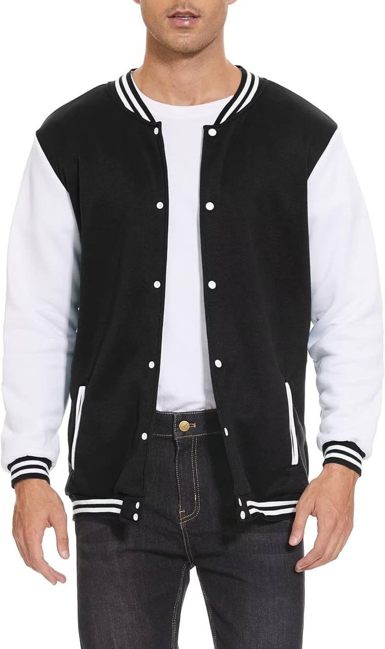 Men's Bomber Jacket Varsity Baseball Jackets Windbreaker Lightweight Slim Fit Button Down Letterman Jacket