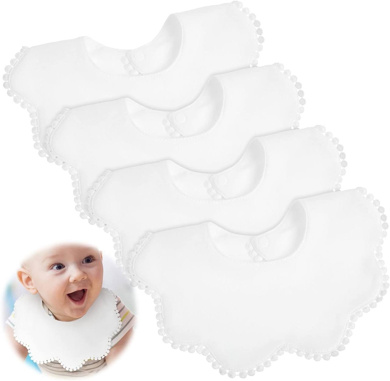 JenPen 4 Pieces White Bibs for Baby Girl Bandana Bibs Baby Bandana Drool Bibs 360 Bibs for Baby Girl Muslin Bibs Set for Teething Toddler Kids & Babies